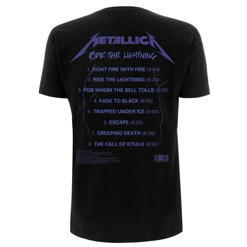 Metallica Unisex T-Shirt: Ride The Lightning Tracks (Black) (Back Print)