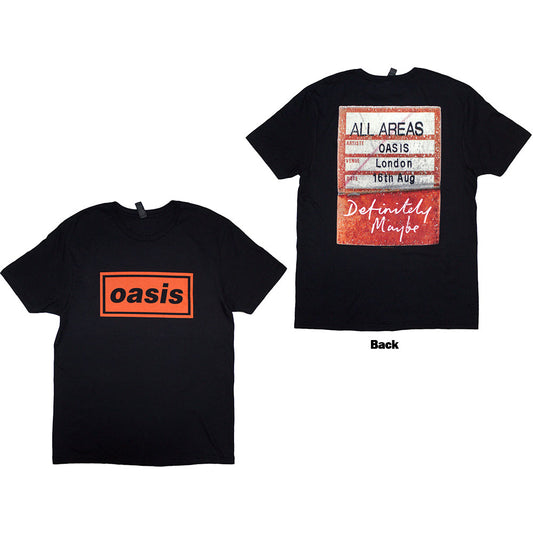 Oasis Unisex T-Shirt: Definitely Maybe AAA Pass (Black) (Back Print)