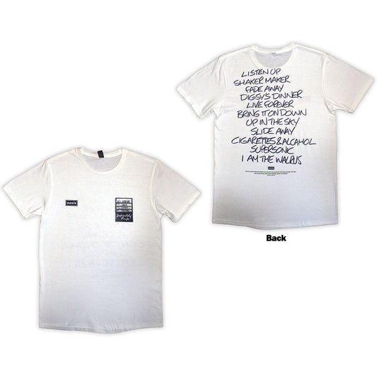 Oasis Unisex T-Shirt: Definitely Maybe AAA Setlist (White) (Back Print)