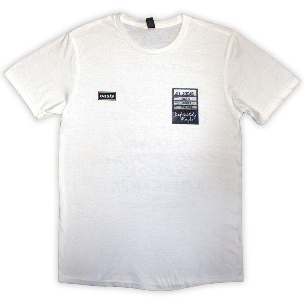 Oasis Unisex T-Shirt: Definitely Maybe AAA Setlist (White) (Back Print)