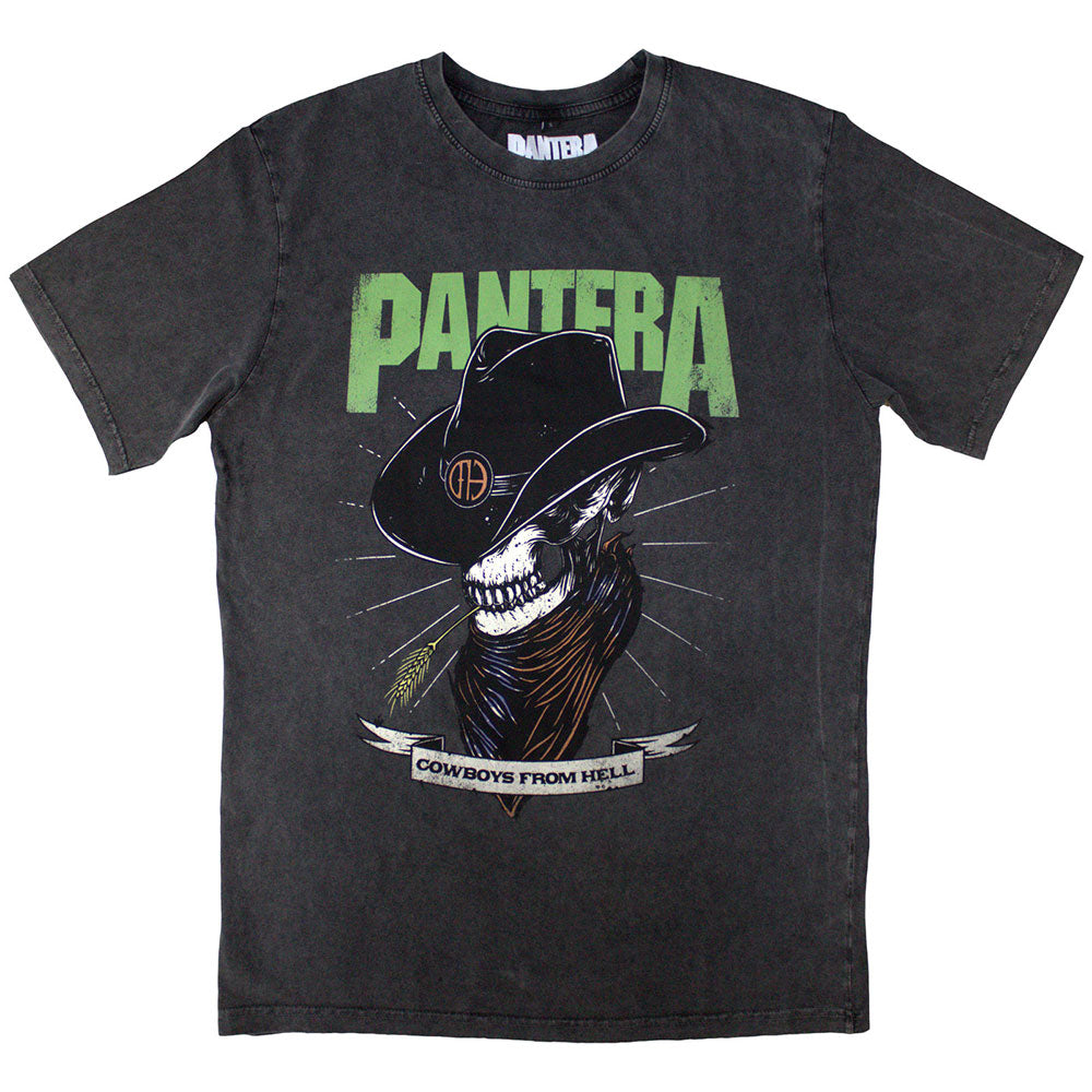 Pantera Unisex Stone Wash T-Shirt: Skeleton Cowboy (Charcoal Grey)